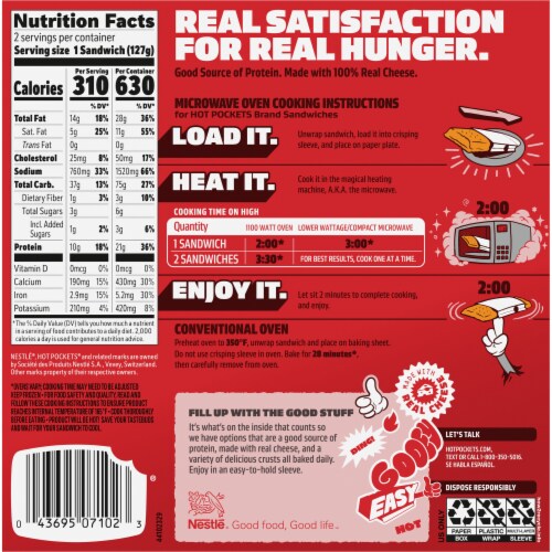 Hot Pockets Frozen Snack Four Meat & Four Cheese Pizza Garlic Buttery Crust Frozen Sandwiches Perspective: back