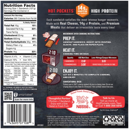 Hot Pockets® High Protein Chicken Bacon Cheddar Cheese Melt Frozen Snacks Perspective: back