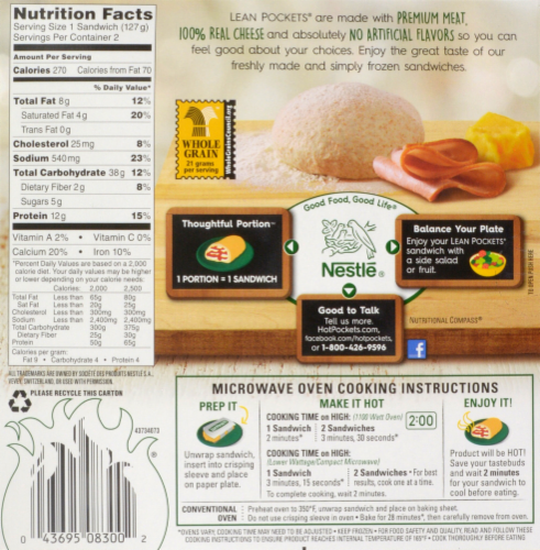 Lean Pockets Frozen Sandwiches Ham & Cheddar 2-Pack Perspective: back