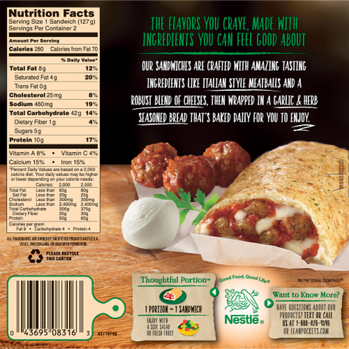 Lean Pockets Italian Style Meatballs & Mozzarella Sandwiches Perspective: back