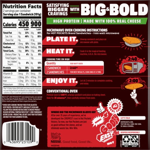 Hot Pockets Frozen Snack - Big & Bold Chicken Bacon Ranch Perspective: back