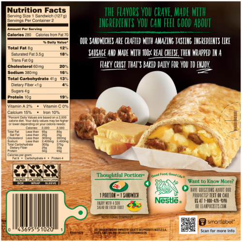 Lean Pockets Sausage Egg & Cheese Frozen Sandwiches Perspective: back