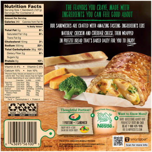 Lean Pockets Chicken Broccoli & Cheddar Frozen Sandwiches 2 Count Perspective: back