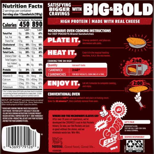 Hot Pockets® Frozen Snack Frozen Snack Big & Bold Sriracha Steak Sandwich Perspective: back