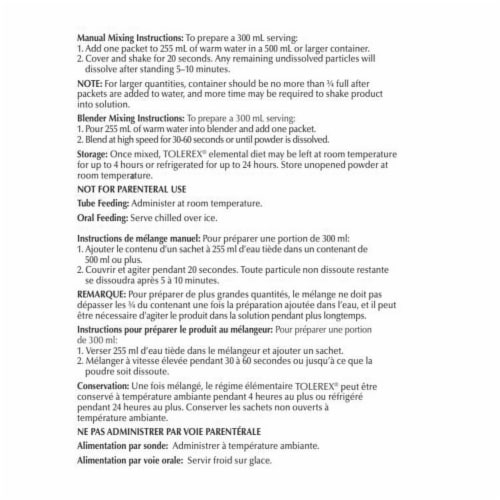 Nestle Health Science Tolerex® Liquid Diet Elemental Powder Perspective: back