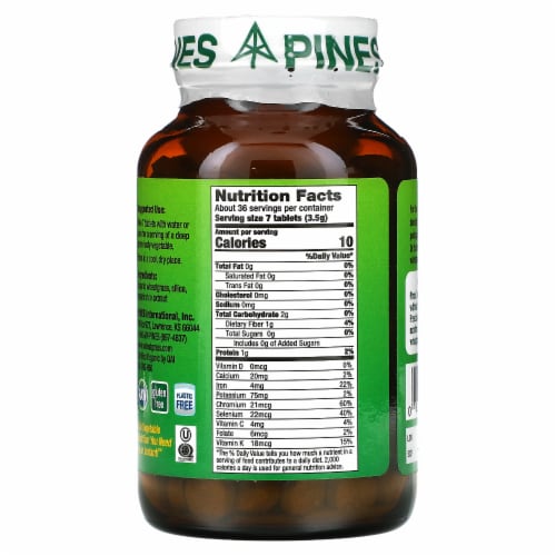 Pines International Wheat Grass - 500 mg - 250 Tablets Perspective: back