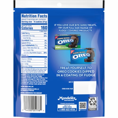 Oreo Thins Bites Original Fudge Dipped Sandwich Cookies Perspective: back