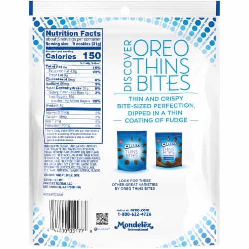 Oreo Thins Bites Mint Creme Fudge Dipped Sandwich Cookies Perspective: back