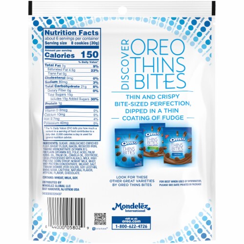 Oreo Thin Bites Original White Fudge Dipped Sandwich Cookies Perspective: back