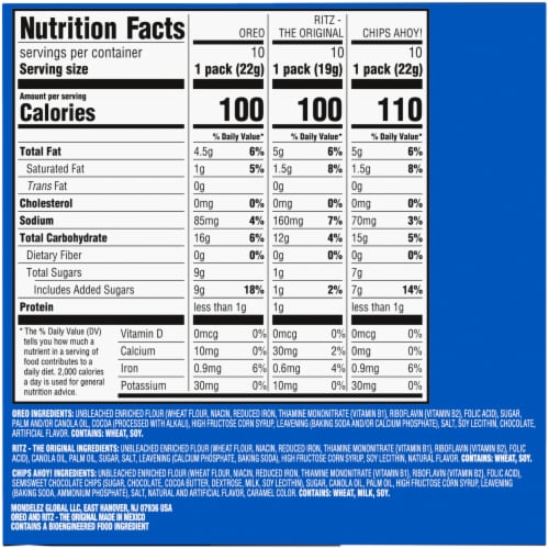 Nabisco Cookies & Cracker Variety Pack Oreo Ritz & Chips Ahoy! Snack Packs Perspective: back