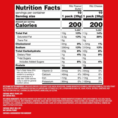 RITZ Peanut Butter and Cheese Sandwich Crackers Variety Pack Perspective: back