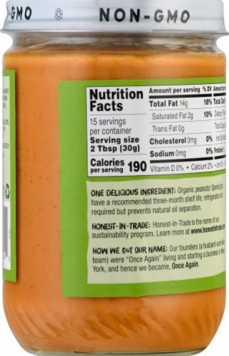 Once Again Organic Creamy Unsweetened Salt Free Peanut Butter Perspective: back