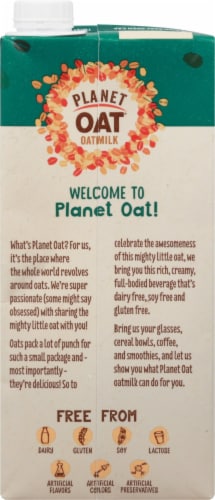 Planet Oat® Dairy Free Shelf Stable Extra Creamy Original Oat Milk Quart Perspective: back