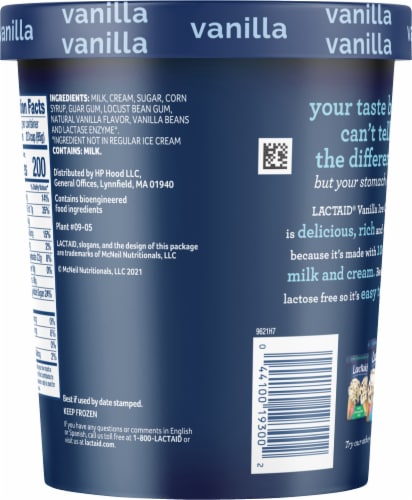 Lactaid Lactose Free Vanilla Ice Cream Tub Perspective: back
