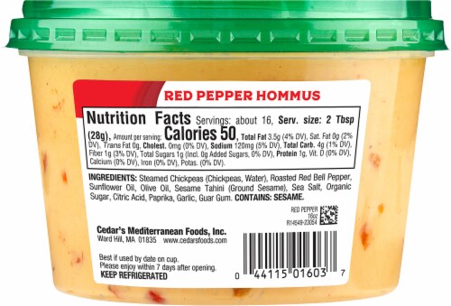 Cedar's Roasted Red Pepper Hommus 16 oz Perspective: back