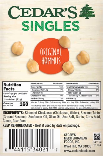 Cedar's Singles Original Hommus Snack Cups Perspective: back