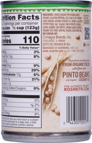Rosarita® Organic Spicy Jalapeno Refried Beans Perspective: back