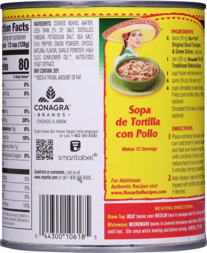 Rosarita Traditional No Fat Refried Beans Perspective: back