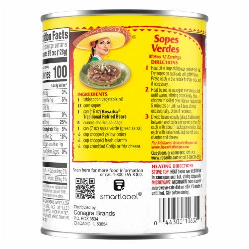 Rosarita Traditional Refried Beans Perspective: back