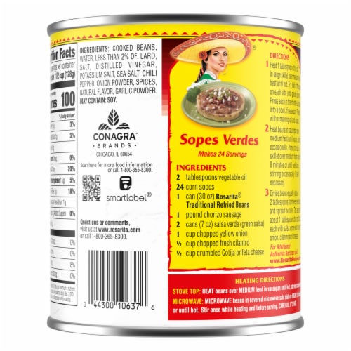 Rosarita Traditional Refried Beans Perspective: back