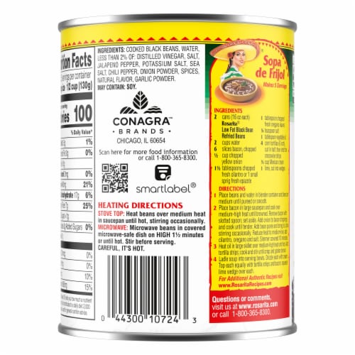 Rosarita Low Fat Refried Black Beans Perspective: back