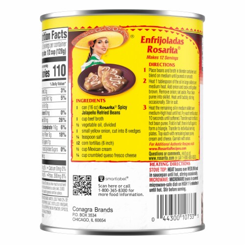 Rosarita Spicy Jalapeno Refried Beans Perspective: back