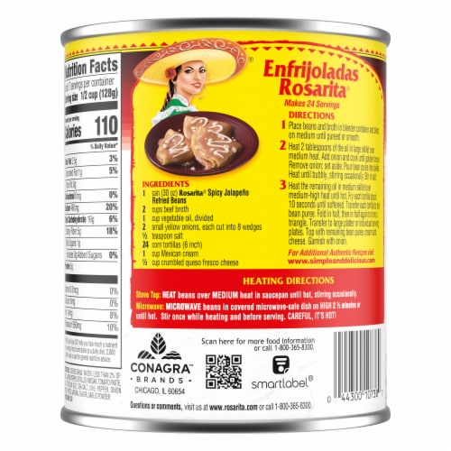 Rosarita Spicy Jalapeno Refried Beans Perspective: back