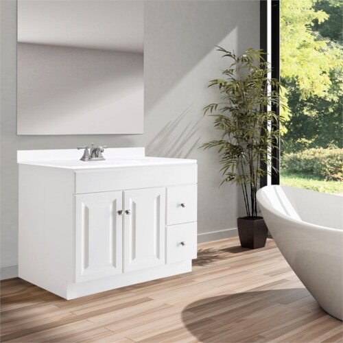 Wyndham 36-Inch 2-Door Bathroom Wood Vanity Without Top in White Perspective: back