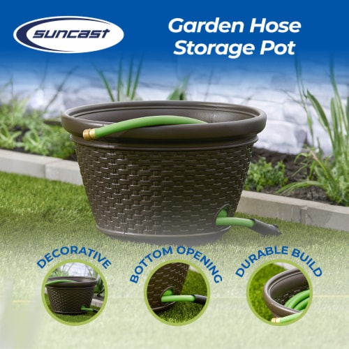 Suncast Resin Wicker Hose Pot Perspective: back