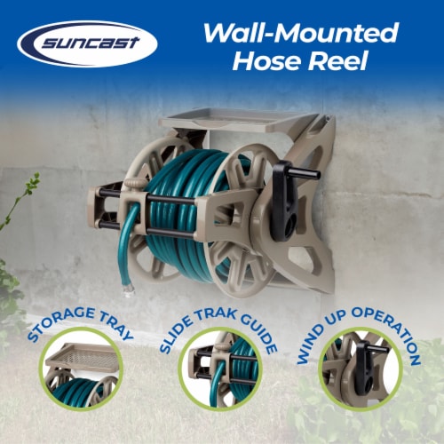Suncast Slide Trak Hose Handler Wall Mounted 175' Garden Hose Reel, Reel Only Perspective: back