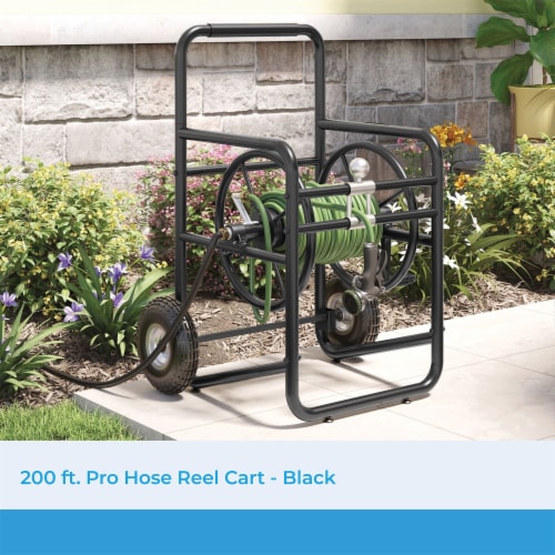 Suncast Professional Portable 200 Foot Garden Hose Reel Cart with Wheels, Black Perspective: back