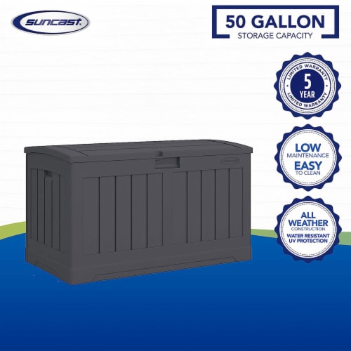 Suncast 50 Gallon Medium Resin Outdoor Storage Deck Box with Lid, Peppercorn Perspective: back