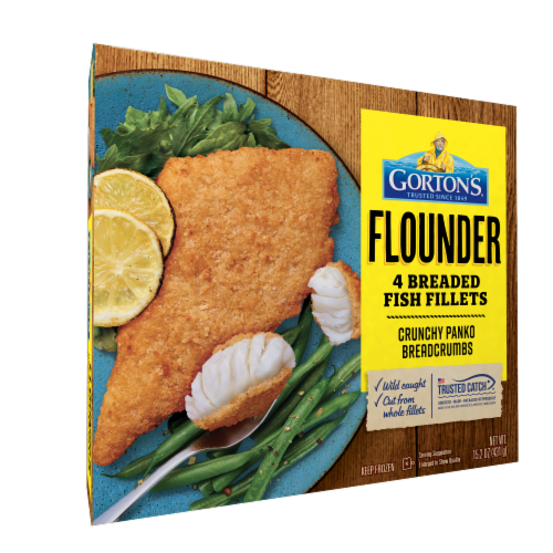 Gorton’s Breaded Fish Fillets, Wild Caught Flounder, Crunchy Panko Breadcrumbs, Frozen Perspective: back