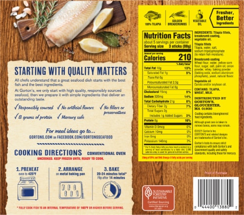 Gorton's® Classic Crunchy Breadcrumbs Tilapia Fish Sticks Perspective: back