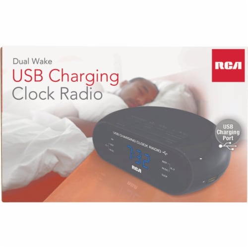 RCA USB Charging Clock Radio - Black Perspective: back