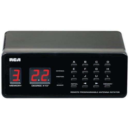 RCA Digital RV & FM Radio Black Box, Silver Rotator Outdoor Antenna VH226E Perspective: back