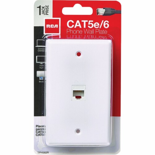 RCA White Flush Mount Plastic CAT 5E/6 Data & Phone Wall Jack TPH562R Perspective: back