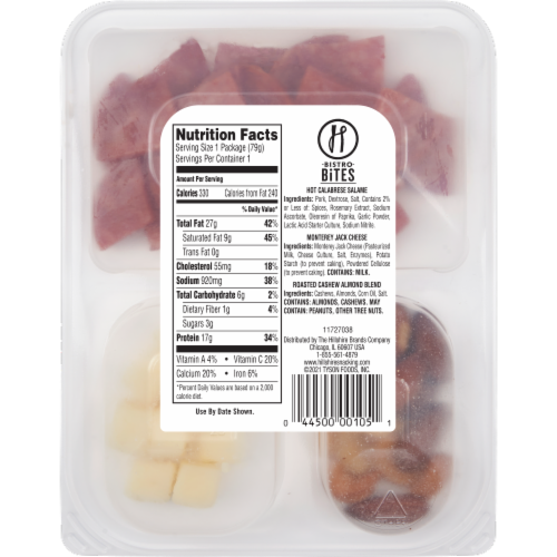 Hillshire® Snacking Bistro Bites Calabrese Salami Monterey Jack Cheese Almond Cashew Blend Perspective: back