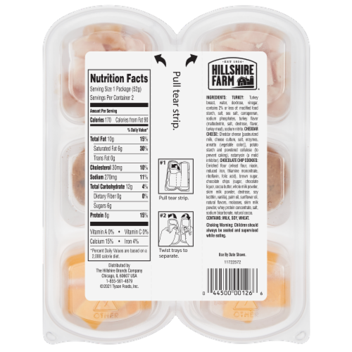 Hillshire Farm® SNACKED! Turkey Cheddar Cheese and Chocolate Chip Cookies Snack Packs Perspective: back
