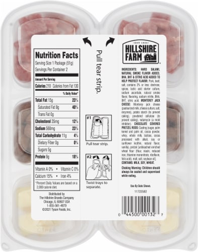 Hillshire Farm Hard Salami Milk Chocolate Covered Pretzel and Monterey Jack Cheese Snack Pack Perspective: back