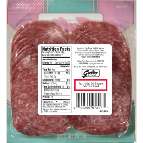 Gallo® Salame Deli Thin Sliced Italian Dry Hard Salami Deli Meat Perspective: back