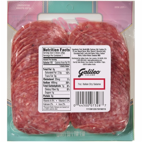 Galileo Italian Dry Deli Sliced Salami Perspective: back