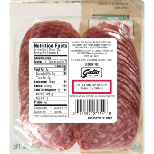 Gallo® Salame Deli Thin Sliced All Natural Uncured Salame Perspective: back