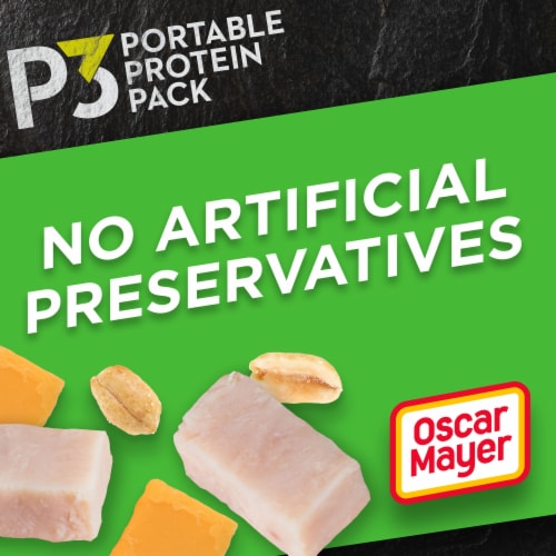 P3 Portable Protein Snack Pack with Turkey Peanuts & Cheddar Cheese Perspective: back