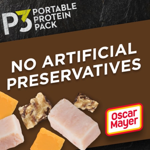 P3 Portable Protein Snack Pack with Dark Chocolate Almond Nut Clusters Turkey & Cheddar Cheese Perspective: back