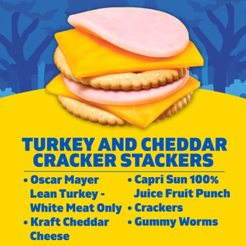 Lunchables Turkey & Cheddar Cracker Stackers with Capri Sun Juice & Gummy Worms Kids Lunch Meal Kit Perspective: back