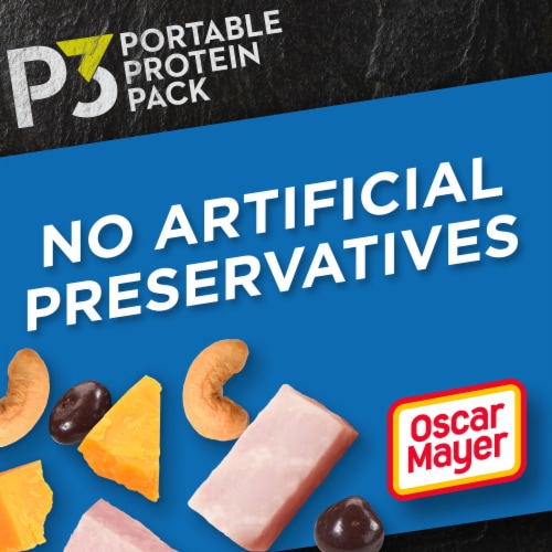 P3 Portable Protein Snack Pack with Ham Cashews Cheddar Cheese & Dark Chocolate Cranberries Perspective: back