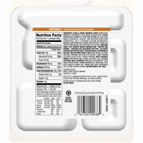 Lunchables Natural Uncured Ham & Cheddar Cheese Snack Kit with Crackers & Vanilla Creme Cookies Perspective: back