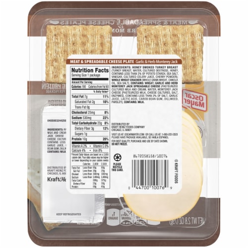 Oscar Mayer Natural Honey Smoked Turkey Breast Meat & Spreadable Cheese with Whole Wheat Crackers Perspective: back
