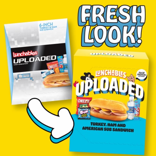 Lunchables Uploaded Turkey, Ham and American Sub Sandwich Snack Kit, Box Perspective: back